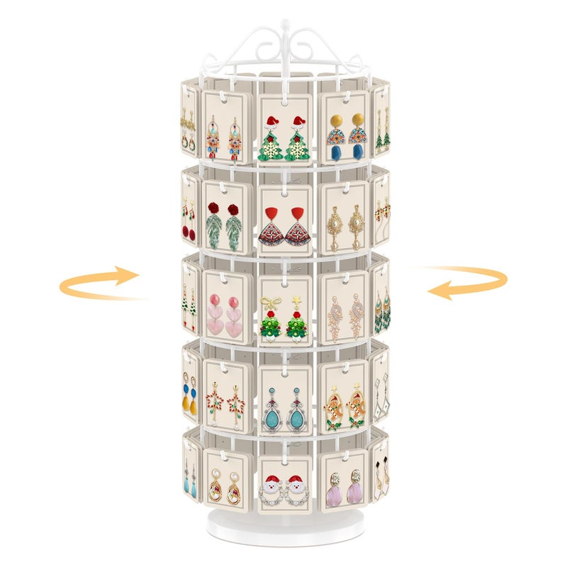 EsLuker.ly Earring Holder Organizer Rotating Display Tree Stand, Adjustable Height Earring Card Hanger Rack with 50 Hooks for Vendors Market Selling, 5 Tier Metal Jewelry Storage Tower, White - Image 1
