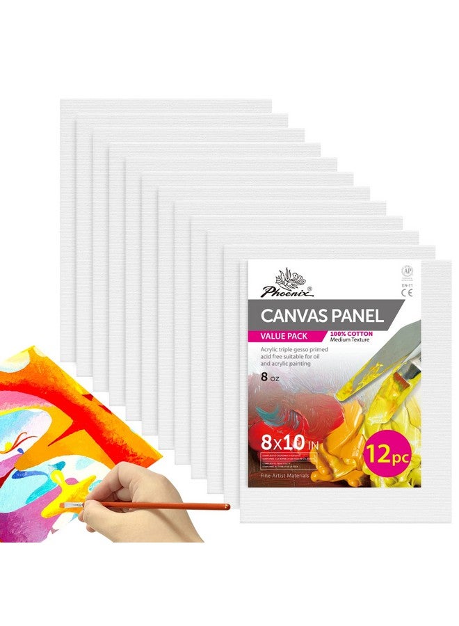 Phoenix Painting Canvas Panels 8X10 Inch 12 Value Pack 8 Oz Triple Primed 100% Cotton Acid Free Canvas Boards For Painting White Blank Flat Canvas Boards For Acrylic Oil Paints - Image 1