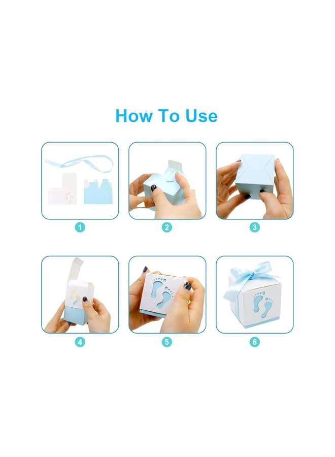 The Bros 50 Pcs Cute Newborn Baby Footprints Candy Boxes with Ribbon Baby Shower Candy Box Party Table Decor Birthday Party Gift Favor for Wedding/Travel Themed Party/Bridal Shower Decoration - Image 3