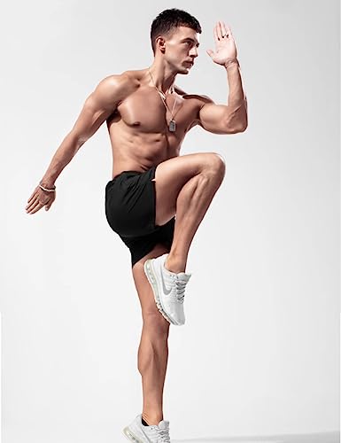 palglg Mens Bodybuilding Workout Shorts 5" Inseam with Pockets PLN Black M - Image 4