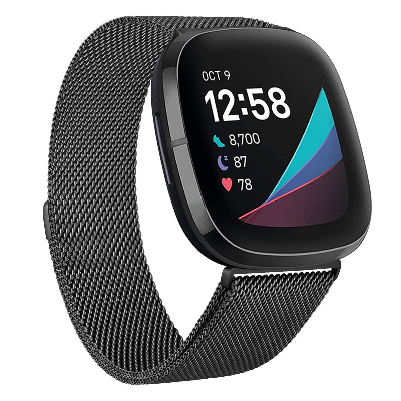 eWINNER Stainless Steel Mesh Loop Strap Compatible with Fitbit Versa 4/3, Sense/Sense 2 – Adjustable Magnetic Replacement Band for Men & Women - Image 1