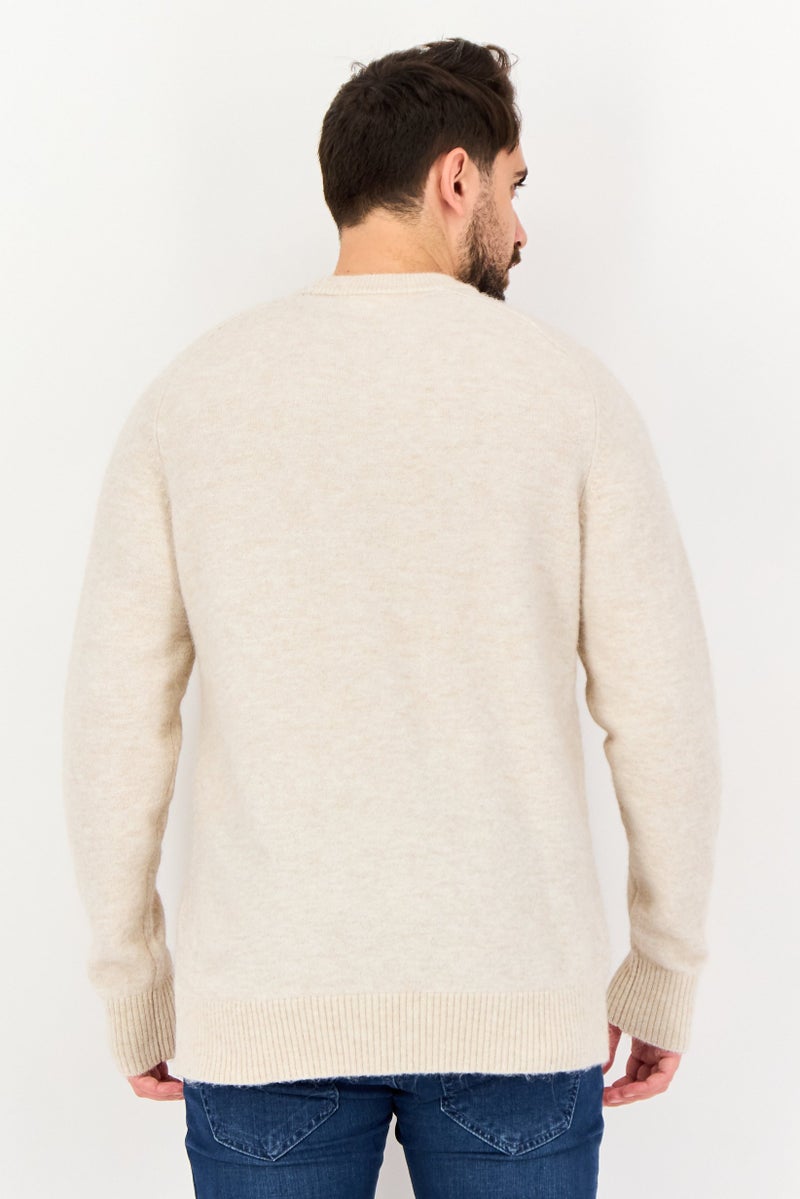 Selected Homme Men Crew Neck Long Sleeve Textured Sweater, Beige - Image 4
