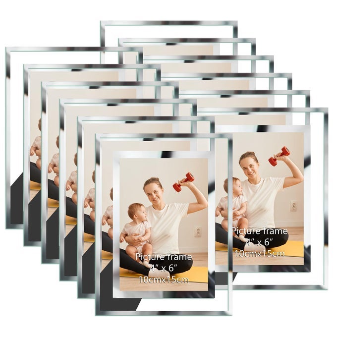 12 PACK PHOTO FRAMES 6X44X6 PICTURE FRAMES WITH SILVER MIRRORED GLASS MULTI PICTURE FRAMES FOR TABLETOP DISPLAY