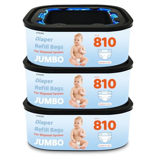 AYKEME Jumbo Square Refills Disposal Bags Compatible with Diaper Genie Compact & Select Pails (Not Fit Classic),Hold Up to 810 Newborn-Sized Diapers Per Refill(3 Pack) - Image 1