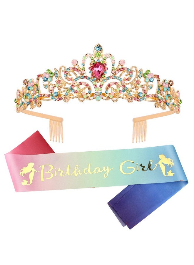 Velscrun Birthday Girl Crown, Birthday Sash For Girls, Tiaras For Girls, Princess Crown Tiara For Girls, Metal, Happy Birthday Accessories Tiara Headband For Girls, Party Favors - Image 1