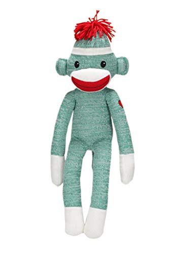 Plushland Adorable Green Sock Monkey The Original Traditional Hand Knitted Stuffed Animal Toy Giftfor Kids Babies Teens Girls Boys Baby Doll Present Puppet 20 - Image 1