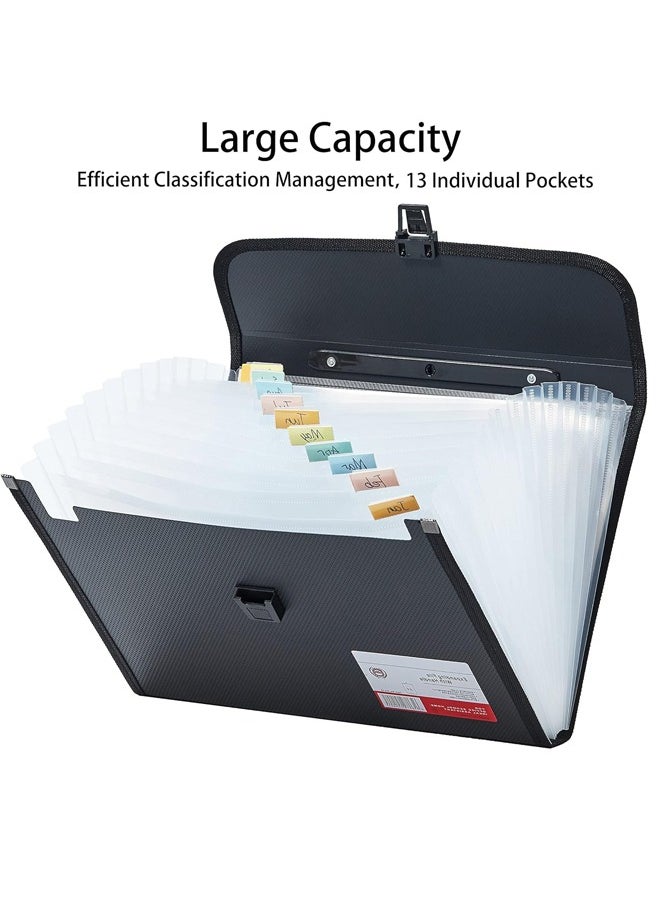 A4 Accordion File Folder Organizer 13 Pocket Expanding Briefcase File Case with Durable Handle Buckle Closure for School Home Business