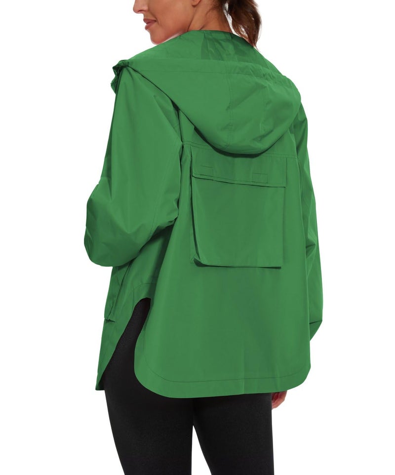 PESION Lightweight Rain Jacket Women Waterproof Raincoat Packable Hooded Windbreaker, Green - Image 4
