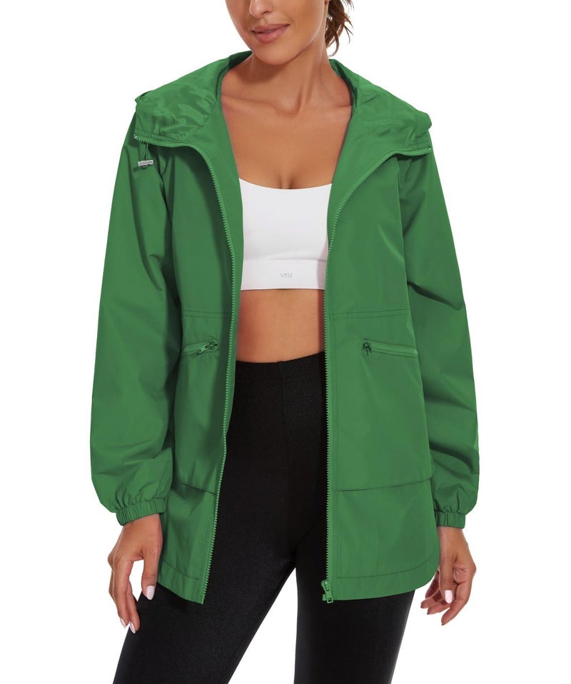 PESION Lightweight Rain Jacket Women Waterproof Raincoat Packable Hooded Windbreaker, Green - Image 2