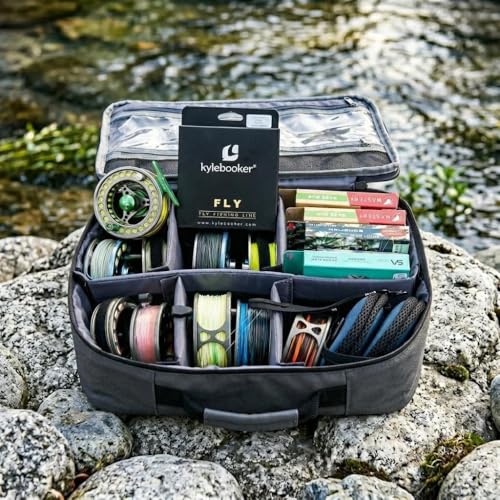 Kylebooker Fly Fishing Reel and Gear Case Portable Tackle Organizer Storage Travel Bag for Spinning Baitcasting Fly Reels Grey - Image 3