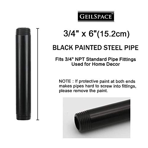GeilSpace 6 Pack 3/4" × 6" Pre-Cut Black Metal Pipe, Industrial Steel Fits Standard Three Quarters Inch Black Threaded Pipes and Fittings - Vintage DIY Industrial Shelving (3/4" × 6") - Image 2