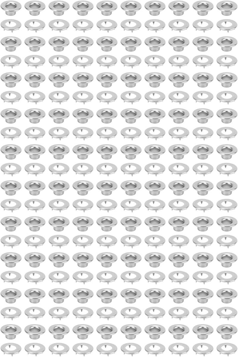 100pcs 8mm Metal Grommet Washer Set Copper Eyelets with Washers - Durable Teethed Design for Fabric, Leather, Clothes, Shoes, Hats, Window Curtains - Easy DIY Repair and Crafti (Silver) - Image 1
