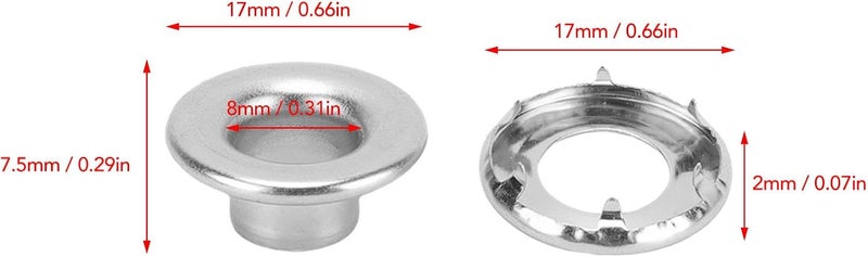 100pcs 8mm Metal Grommet Washer Set Copper Eyelets with Washers - Durable Teethed Design for Fabric, Leather, Clothes, Shoes, Hats, Window Curtains - Easy DIY Repair and Crafti (Silver) - Image 4
