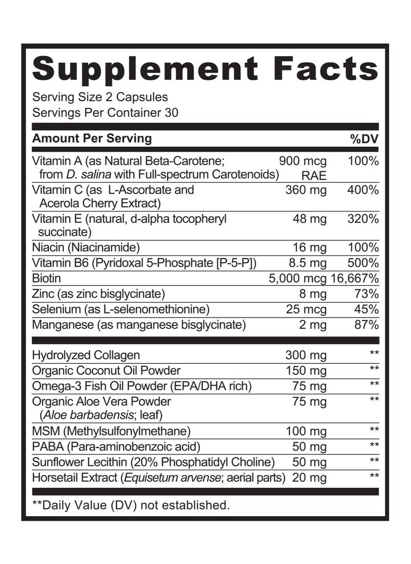 NATURELO - Hair, Skin And Nails With Biotin, Collagen Dietary Supplement Helps To Nourish Healthy Hair Skin And Strong Nails - 60 Capsules - Image 1