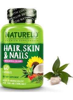NATURELO Hair, Skin And Nails With Biotin, Collagen Dietary Supplement Helps To Nourish Healthy Hair Skin And Strong Nails - 60 Capsules  - Image 1