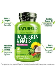 NATURELO Hair, Skin And Nails With Biotin, Collagen Dietary Supplement Helps To Nourish Healthy Hair Skin And Strong Nails - 60 Capsules  - Image 4
