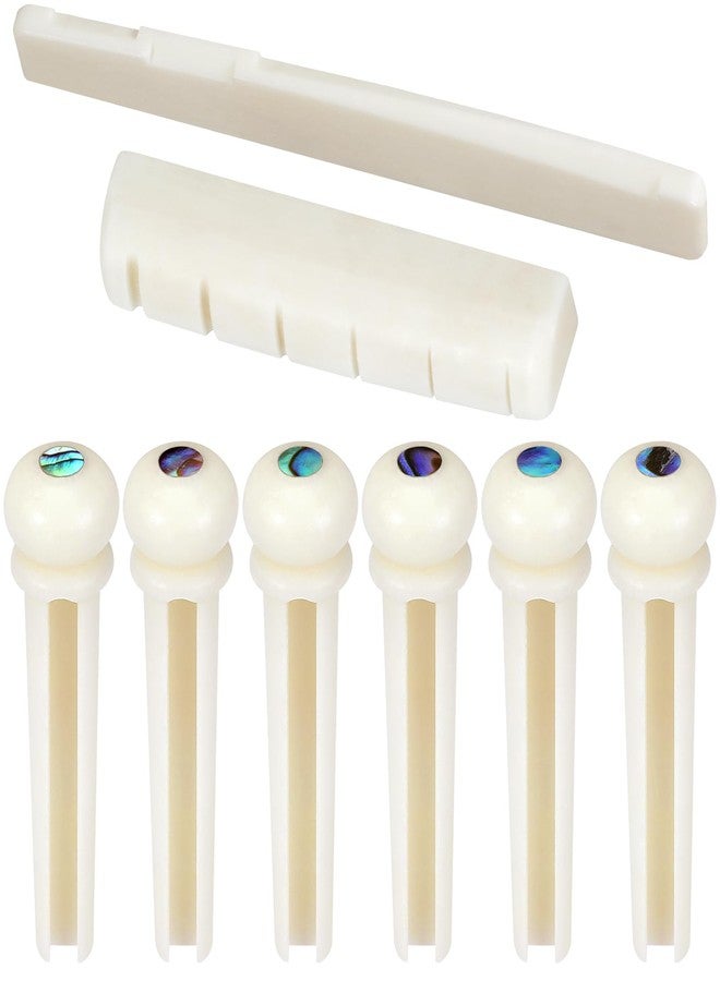 Blisstime 6 String Acoustic Guitar Bone Bridge Saddle and Nut and 6pcs Guitar Bone Bridge Pins Made of Real Bone - Image 4