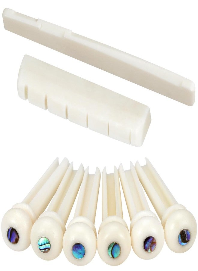 Blisstime 6 String Acoustic Guitar Bone Bridge Saddle and Nut and 6pcs Guitar Bone Bridge Pins Made of Real Bone - Image 1