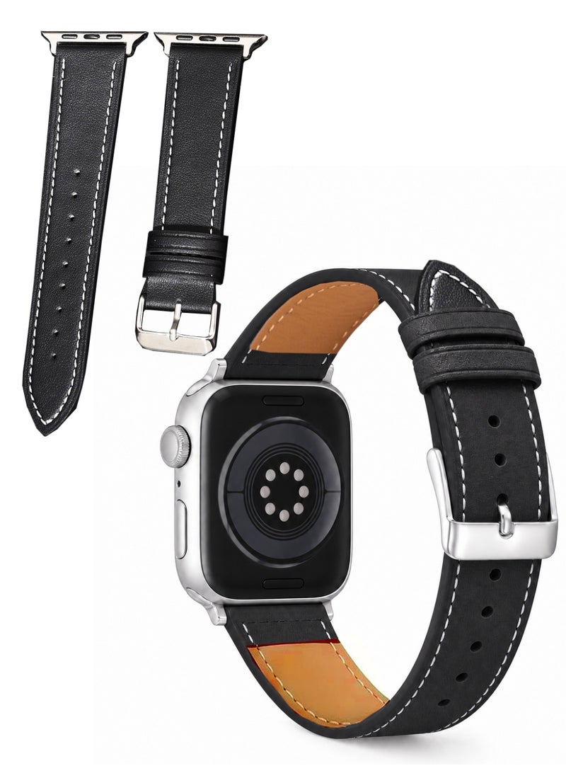 حزام من جلد المايكروفايبر متوافق مع ساعة Apple Watch بمقاس 44 مم/45 مم/46 مم/49 مم، حزام ساعة متين ومقاوم للماء لساعة iWatch سلسلة Series 11 و10 و9 و8 و7 و6 و5 و4 وSE/SE2/SE3 وUltra/Ultra 2/Ultra 3، لون أسود - Image 1