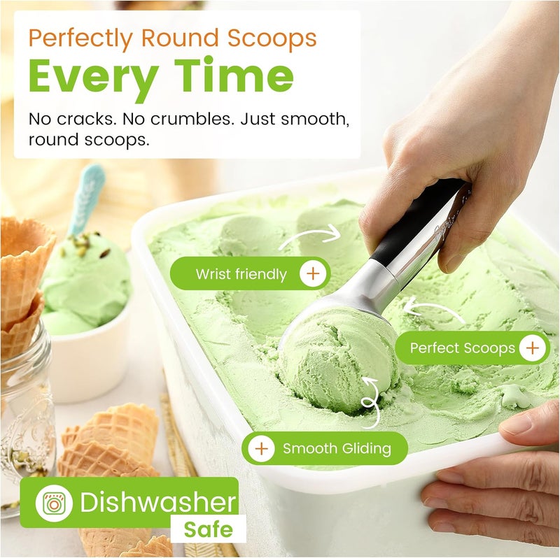 Spring Chef Heavy Duty Metal Ice Cream Scoop - Dishwasher Safe Ice Cream Scooper, Commercial Icecream Scoop Spade, Professional Kitchen Tool for Gelato, Melon, Sundae, Cookie Spoon - Black - Image 5