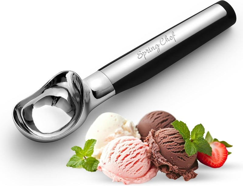 Spring Chef Heavy Duty Metal Ice Cream Scoop - Dishwasher Safe Ice Cream Scooper, Commercial Icecream Scoop Spade, Professional Kitchen Tool for Gelato, Melon, Sundae, Cookie Spoon - Black - Image 1