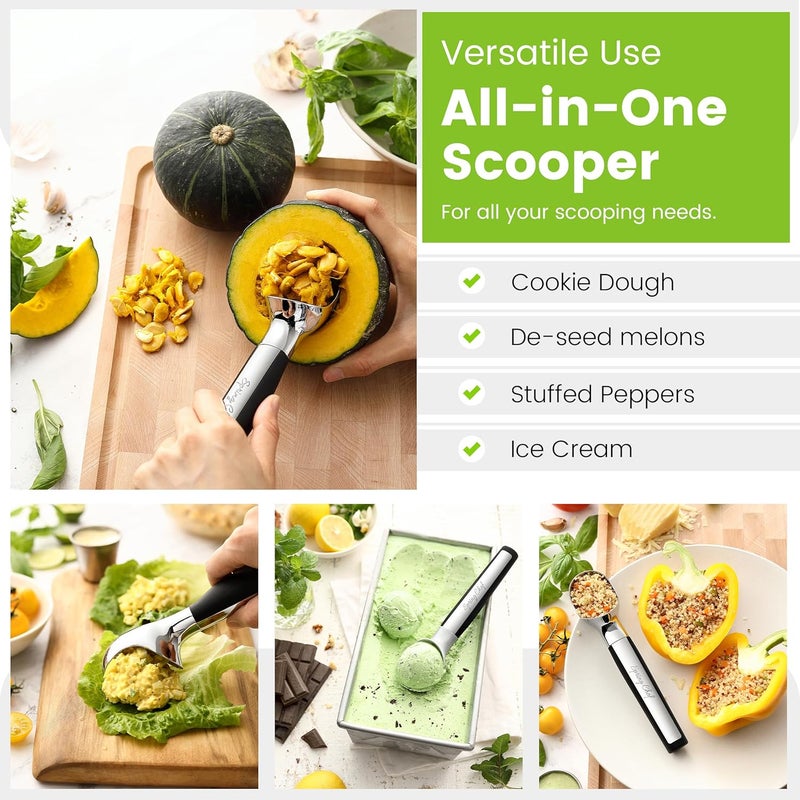 Spring Chef Heavy Duty Metal Ice Cream Scoop - Dishwasher Safe Ice Cream Scooper, Commercial Icecream Scoop Spade, Professional Kitchen Tool for Gelato, Melon, Sundae, Cookie Spoon - Black - Image 3