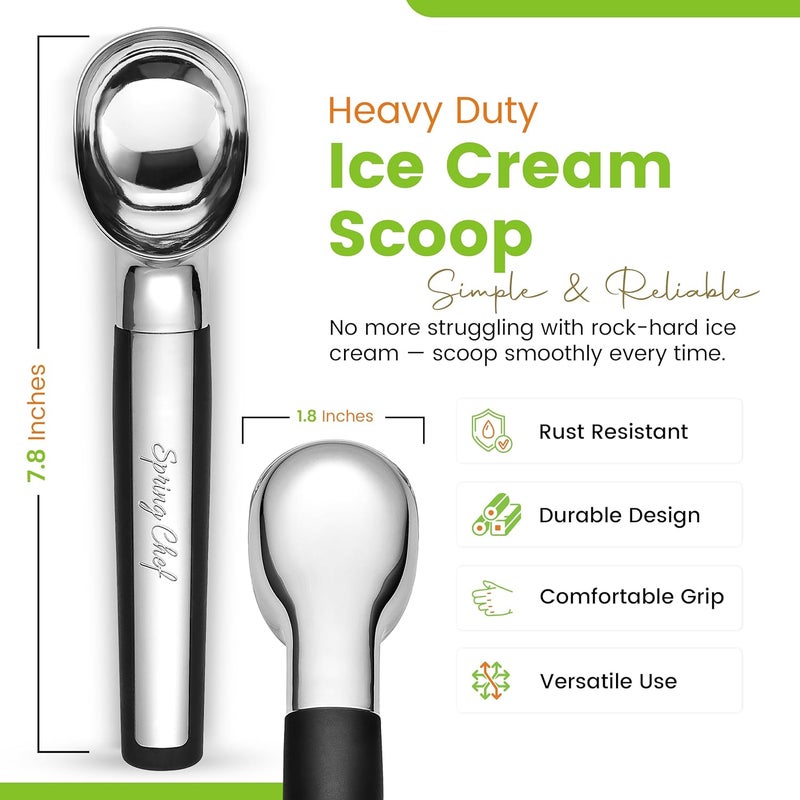 Spring Chef Heavy Duty Metal Ice Cream Scoop - Dishwasher Safe Ice Cream Scooper, Commercial Icecream Scoop Spade, Professional Kitchen Tool for Gelato, Melon, Sundae, Cookie Spoon - Black - Image 2