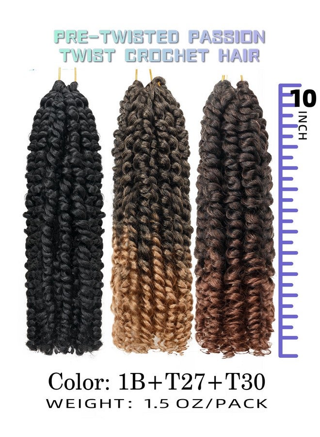 hahoness 10 Inches 9 Packs Passion Twist Crochet Hair-Mixed Color Combo Pack(7Packs 1B+1Pack T1B/27+1Pack T1B/30),Pre Looped Pretwisted Hair Braided By Spring Kinky Twist Bohemian Curls(10"-9 Packs,1B+T27+T30) - Image 1