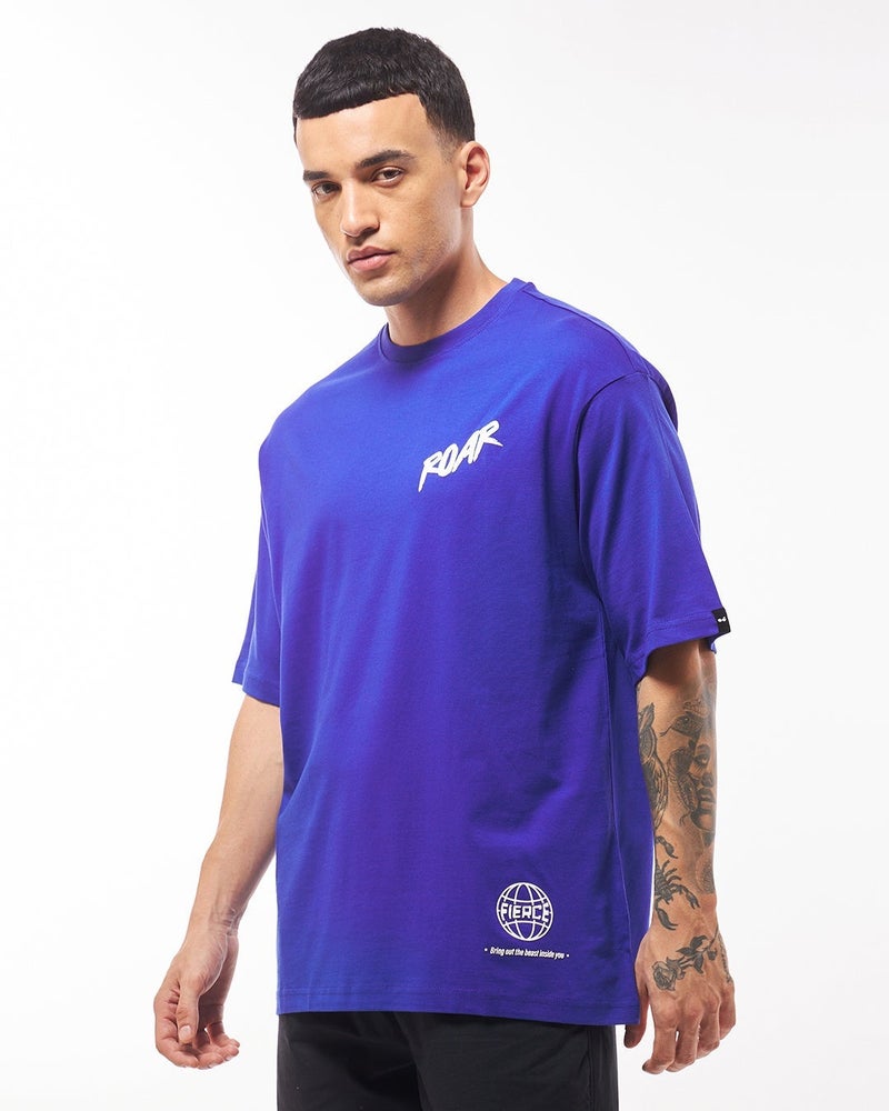 bewakoof Men's Blue Roaring Beast Graphic Printed Oversized T-shirt - Image 4