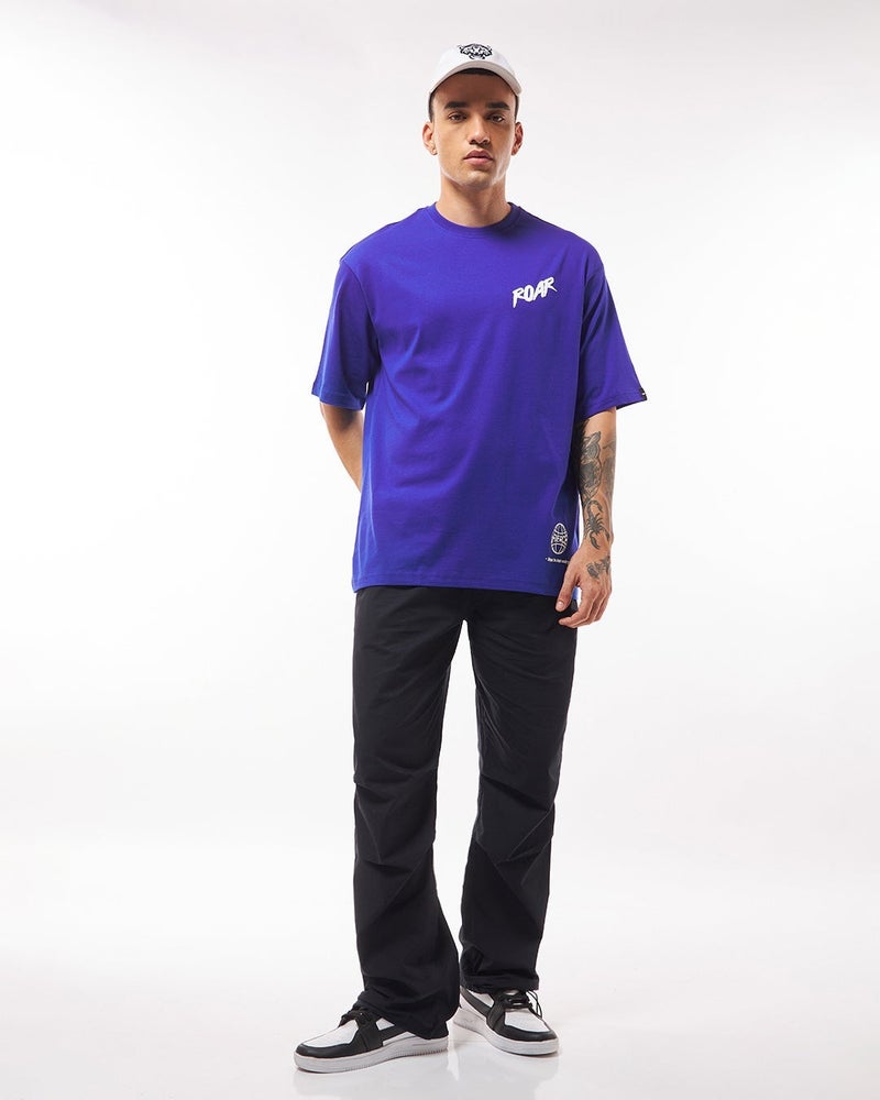 bewakoof Men's Blue Roaring Beast Graphic Printed Oversized T-shirt - Image 5