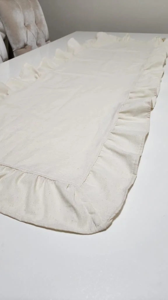 Altın Pamuk Natural Ruffle Runner Cover 40x140 Raw Linen Vintage Beige