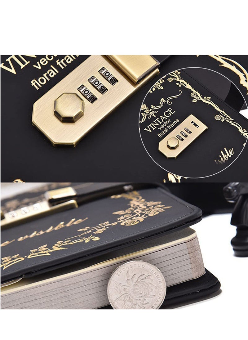 Lock Journal Diary Digital Password Notebook Leather Binder With Combination Print Bronzing Black