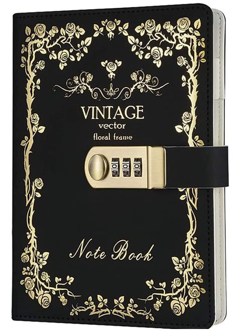 Lock Journal Diary Digital Password Notebook Leather Binder With Combination Print Bronzing Black