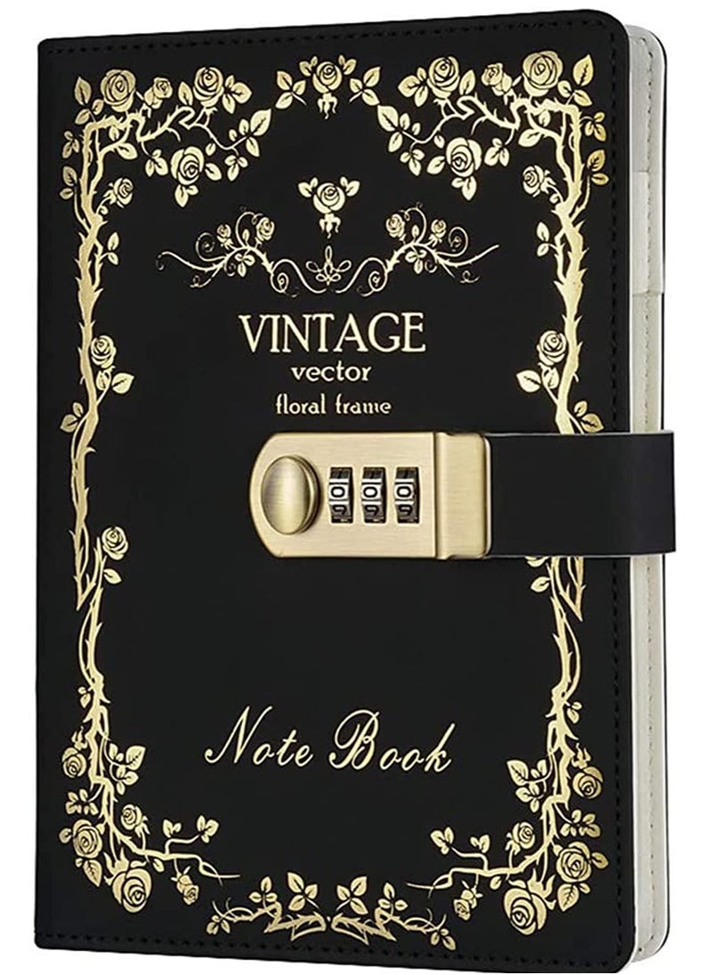 Lock Journal Diary Digital Password Notebook Leather Binder With Combination Print Bronzing Black
