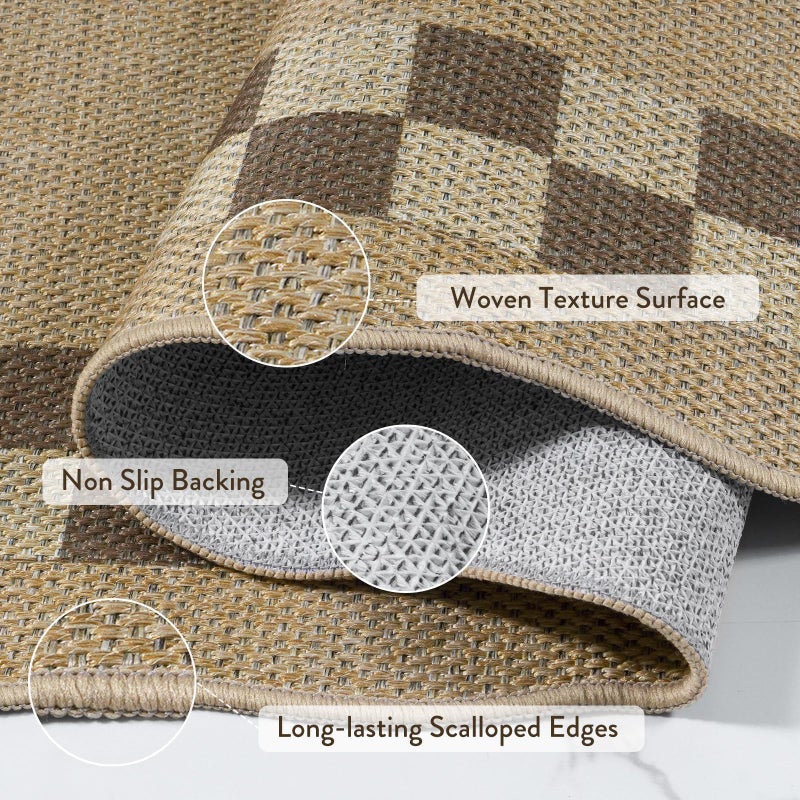 LIVEBOX Scalloped Easy Jute Checkered 3x5 Outdoor Rug, Washable Non-Slip Tan Rugs for Entryway, Geometric Indoor Outdoor Rug Farmhouse Boho Carpet Door Mat for Patio Porch Bedroom Living Room Modern - Image 5