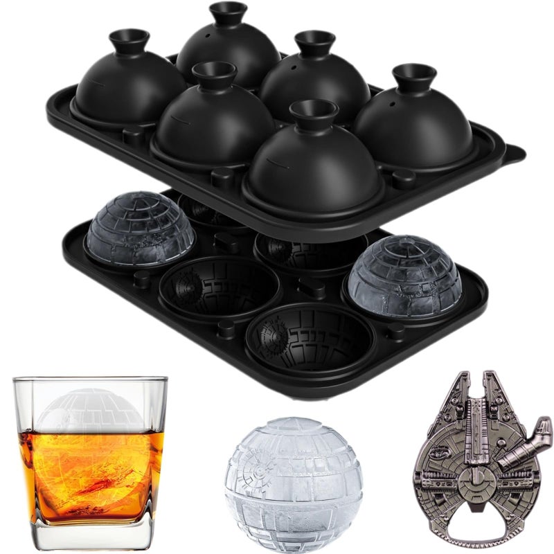 NICITY Death Star Ice Cube Mold with Millennium Falcon Bottle Opener6Cavity 3D Star War Ice Cube Tray for Whiskey Cocktails BourbonFunny Whiskey Gifts for Men - Image 2