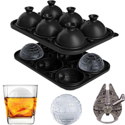 NICITY Death Star Ice Cube Mold with Millennium Falcon Bottle Opener6Cavity 3D Star War Ice Cube Tray for Whiskey Cocktails BourbonFunny Whiskey Gifts for Men - Image 1