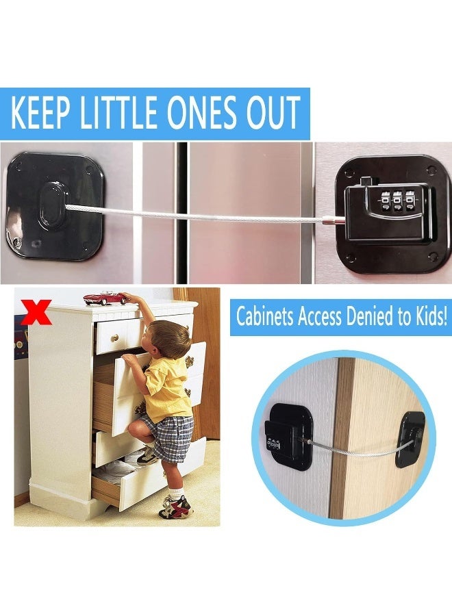 YEYA Baby Proofing Cabinet Lock with Large Adhesive Plates, No Screw No Drill Door Locks for Kids Safety, Keyless Child Safety Strap Locks, Drawer Locks, Fridge Lock Combination (Black 1 Pack) - Image 3