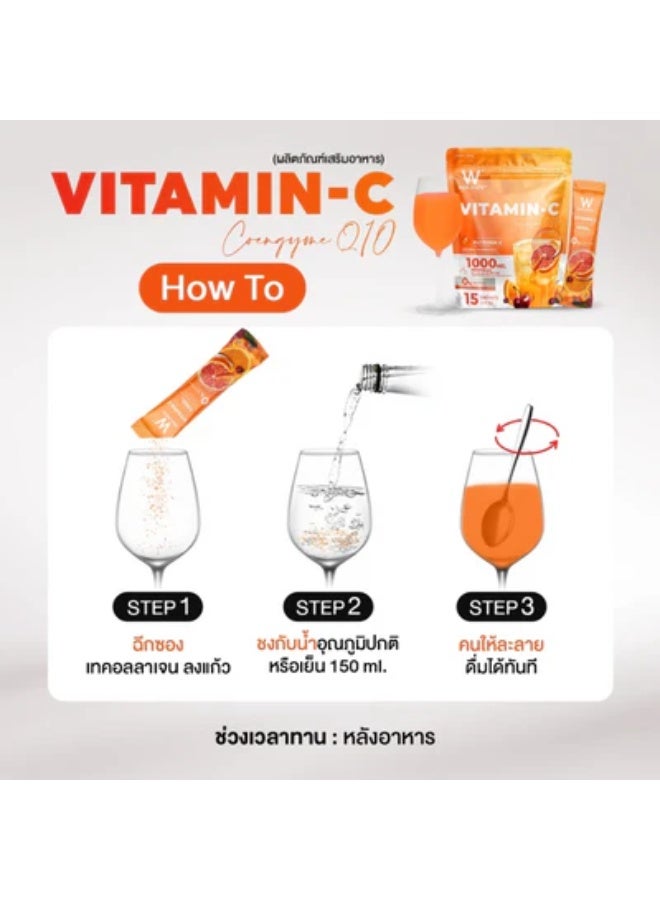 وينك وايت مزيج مشروب وينك وايت فيتامين سي ١٠٠٠ ملغ | إنزيم كيو ١٠ + مسحوق فيتامينات متعددة | خالي من السكر | ١٥ كيسًا - Image 3