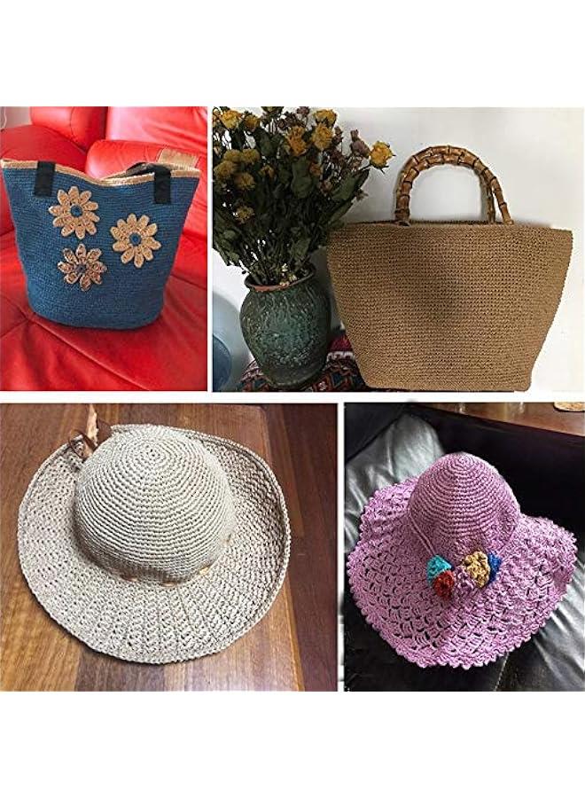 Generic Natural Cotton Raffia Yarn Coffee Crochet Summer Sun Hat Yarn,Beach Bag Yarn,Rayon Raffia Crochet Yarn,Crochet Straw Knit Yarn,Knitting Materials,280 Meters/306 Yards  - Image 3