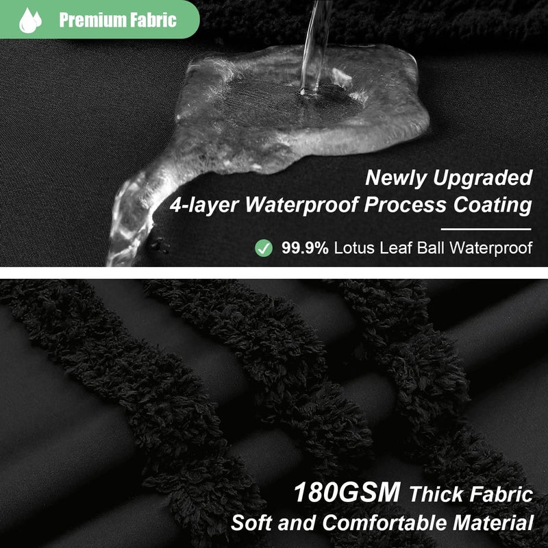 Dynamene الستائر دش طويلة دش طويلة 84 بوصة طويلة مزخرفة معنقدة تشنيل مخططة النسيج الحمام الستار طويل القامة متلهفة أنيقة القماش الستار مجموعة مع السنانير الأسود 72x84 - Image 2