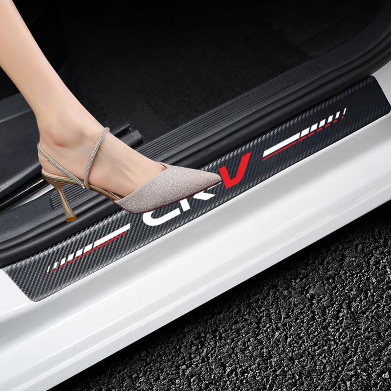 4 قطع واقي عتبة باب السيارة لملحقات CRV تناسب CRV ملصق عتبة باب من ألياف الكربون الجلدية زخرفة ملصق عتبة الباب لسيارة SUV C
