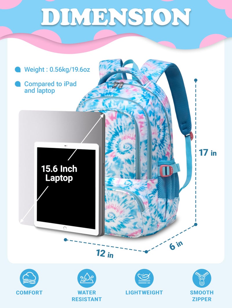 BLUEFAIRY Kids Backpack for Girls Elementary Primary Middle School Bags for Aged 8-10 for Teens Childs Bookbags Back to School Book Bags Mochilas para NiÃƒÂ±as de 6 7 8 9 10 AÃƒÂ±os Tie-dye Blue - Image 2