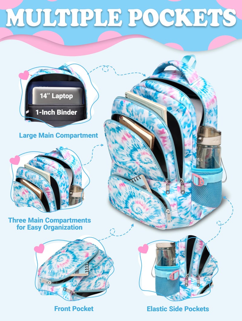 BLUEFAIRY Kids Backpack for Girls Elementary Primary Middle School Bags for Aged 8-10 for Teens Childs Bookbags Back to School Book Bags Mochilas para NiÃƒÂ±as de 6 7 8 9 10 AÃƒÂ±os Tie-dye Blue - Image 5