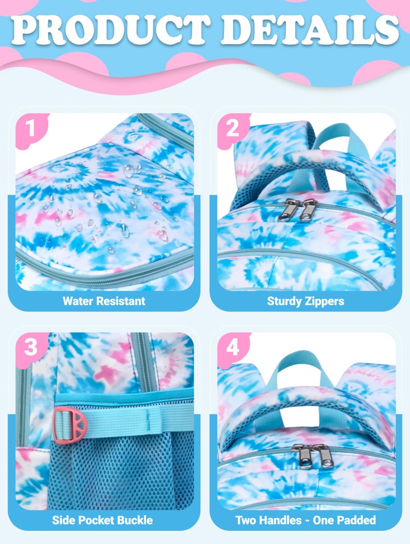 BLUEFAIRY Kids Backpack for Girls Elementary Primary Middle School Bags for Aged 8-10 for Teens Childs Bookbags Back to School Book Bags Mochilas para NiÃƒÂ±as de 6 7 8 9 10 AÃƒÂ±os Tie-dye Blue - Image 3