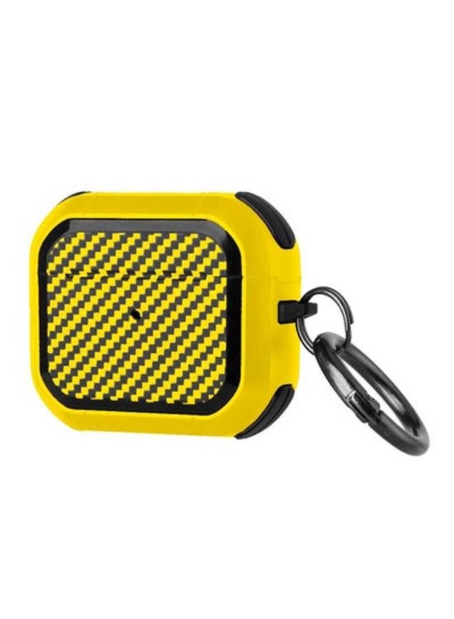 ACLIX Shockproof Case Carbon Fiber Heavy Duty Cover With Keychain For Apple Airpods 3 (3rd Generation) Yellow - Image 1