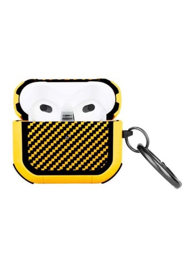 ACLIX Shockproof Case Carbon Fiber Heavy Duty Cover With Keychain For Apple Airpods 3 (3rd Generation) Yellow - Image 2