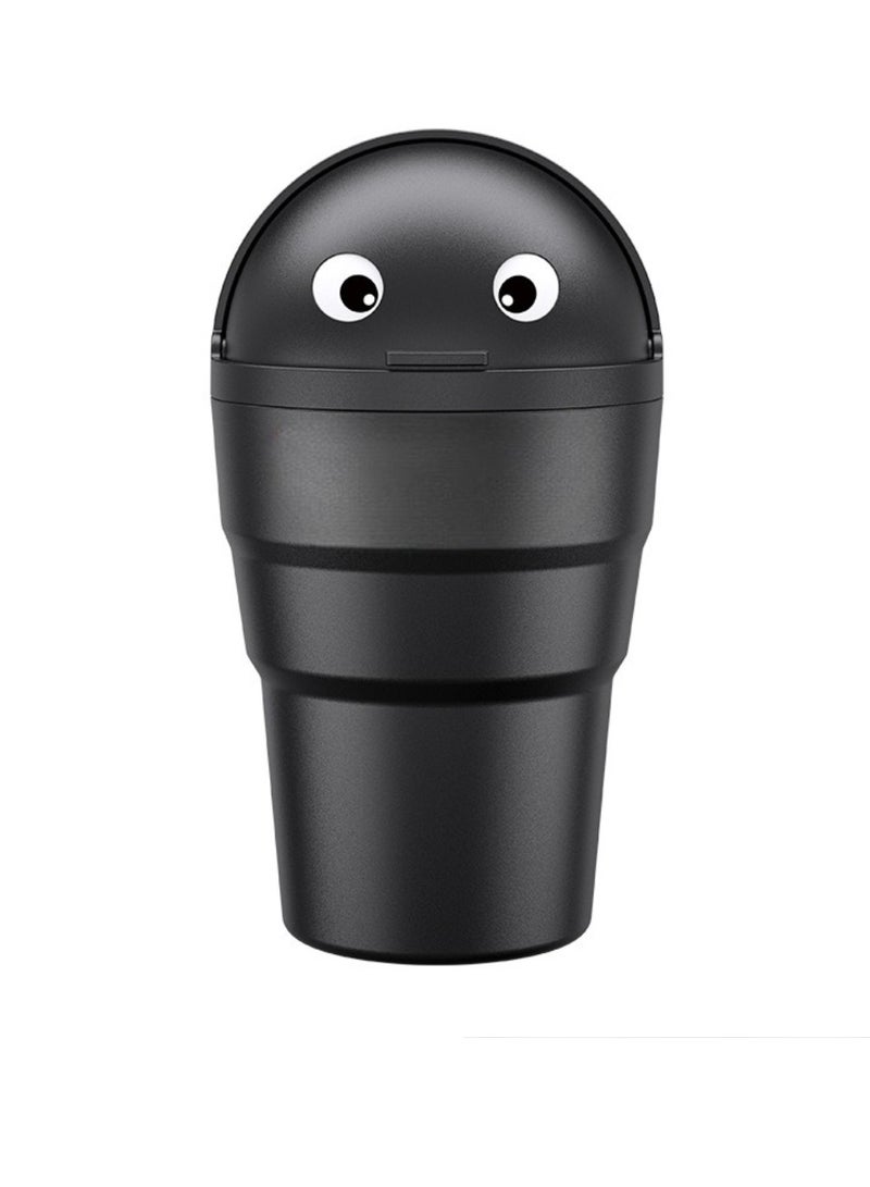 شونوي سلة مهملات صغيرة للسيارة، سلة مهملات لطيفة مع حامل أكواب، سهلة التنظيف، سلة مهملات صغيرة للسيارة مع حامل أكواب، سلة مهملات خفيفة الوزن ومتينة للمقعد الأمامي مع غطاء، (قطعة واحدة، أسود) - Image 1