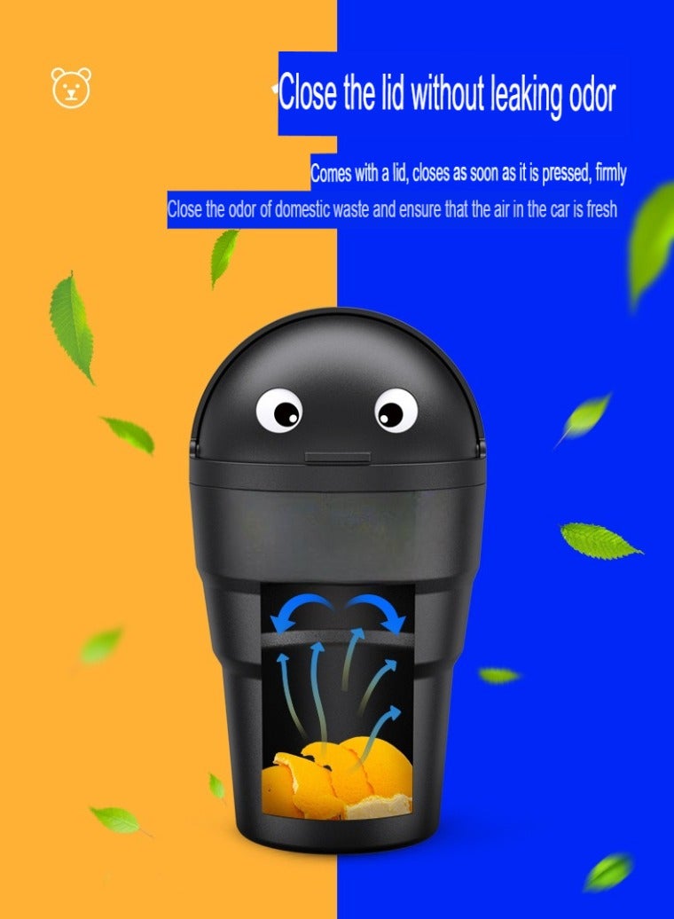 شونوي سلة مهملات صغيرة للسيارة، سلة مهملات لطيفة مع حامل أكواب، سهلة التنظيف، سلة مهملات صغيرة للسيارة مع حامل أكواب، سلة مهملات خفيفة الوزن ومتينة للمقعد الأمامي مع غطاء، (قطعة واحدة، أسود) - Image 2