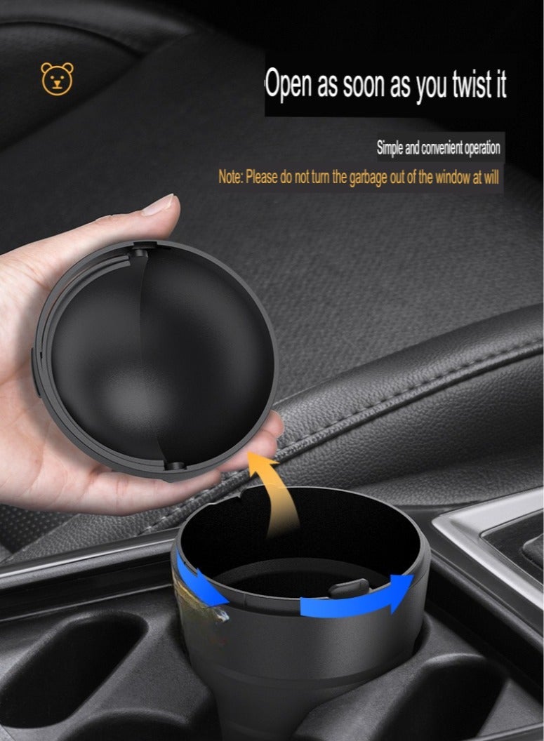 شونوي سلة مهملات صغيرة للسيارة، سلة مهملات لطيفة مع حامل أكواب، سهلة التنظيف، سلة مهملات صغيرة للسيارة مع حامل أكواب، سلة مهملات خفيفة الوزن ومتينة للمقعد الأمامي مع غطاء، (قطعة واحدة، أسود) - Image 3
